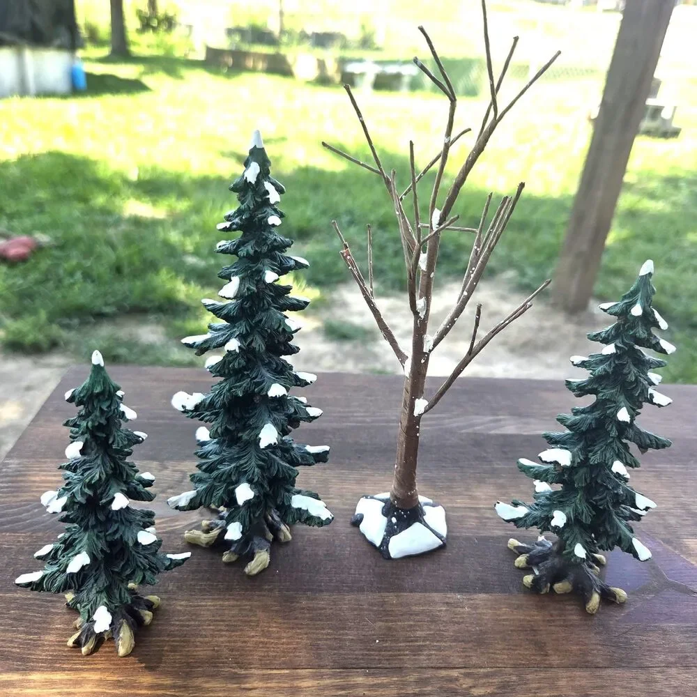 Department 56 Snow Covered Evergreen Trees Set of 4 Village Accessories
